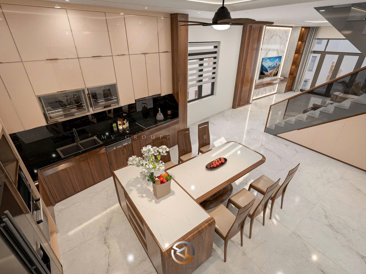 thiết kế nội thất tủ bếp bằng gỗ công nghiệp cao cấp 
