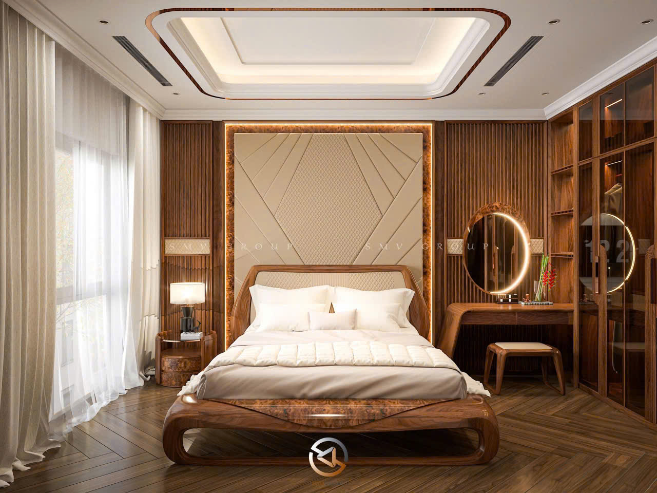 Vinhomes Global Gate - Thiết kế phòng ngủ gỗ óc chó