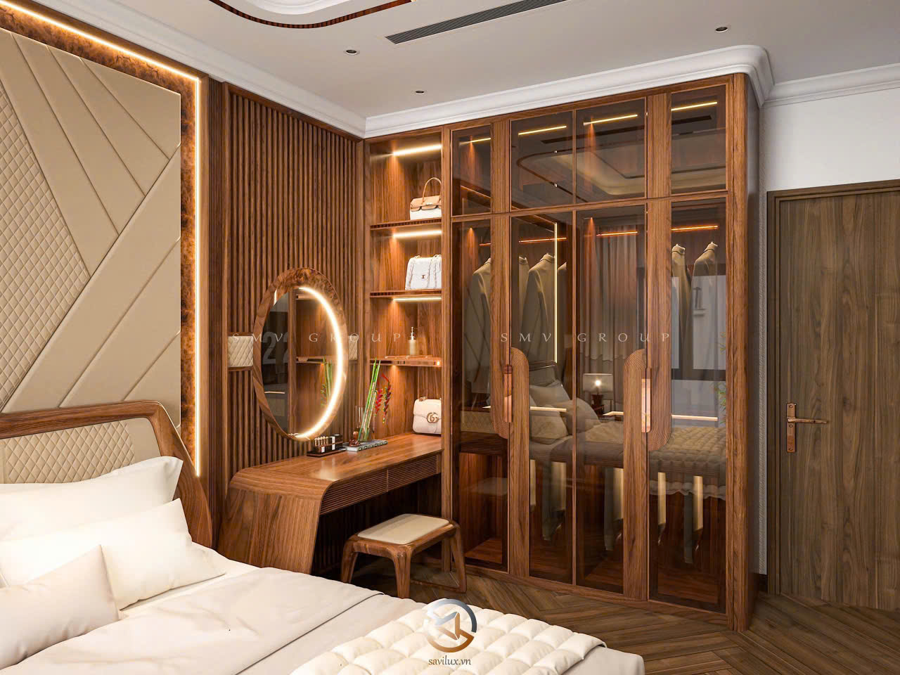 Vinhomes Global Gate - Thiết kế phòng ngủ gỗ óc chó