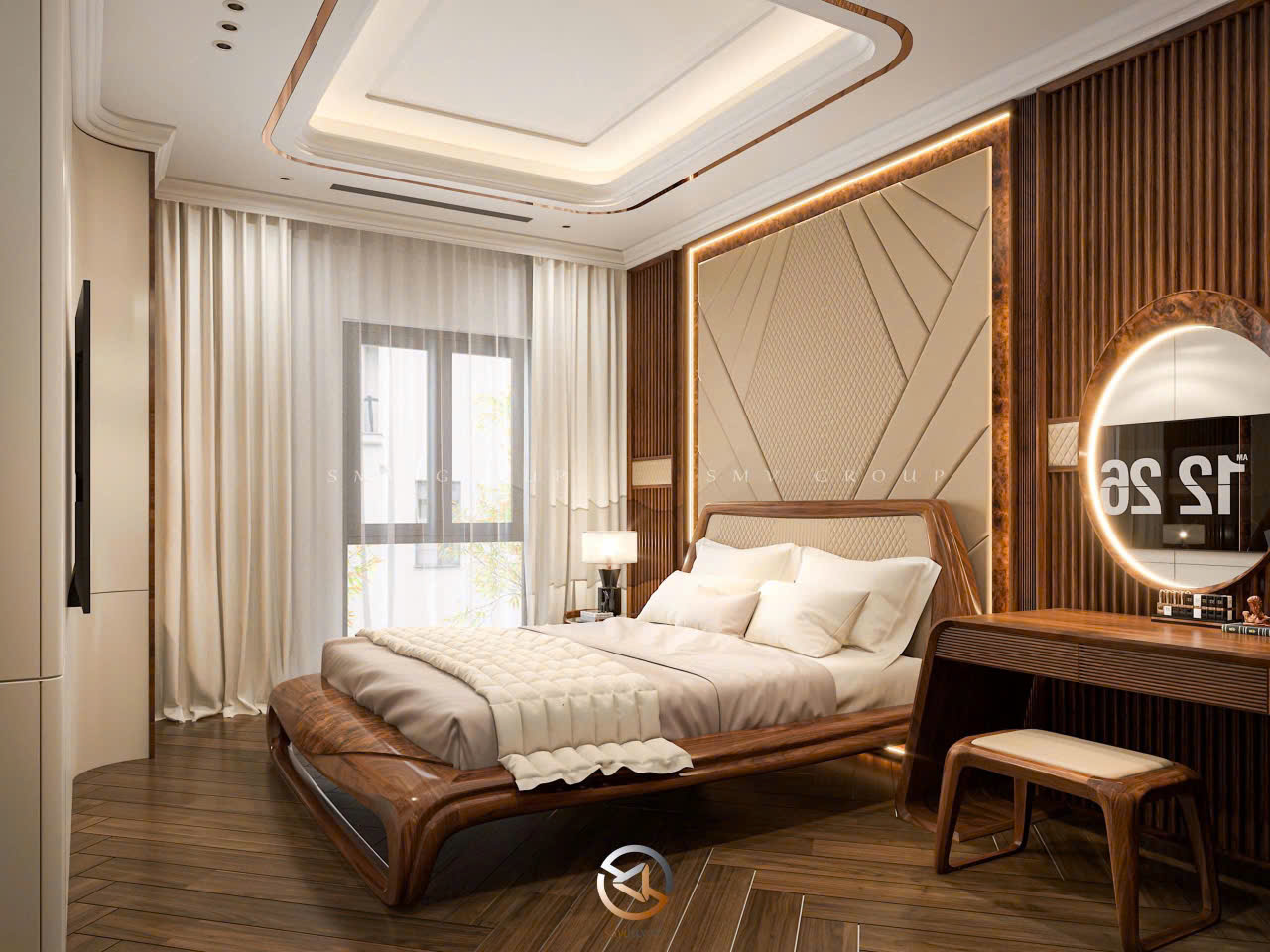 Vinhomes Global Gate - Thiết kế phòng ngủ gỗ óc chó
